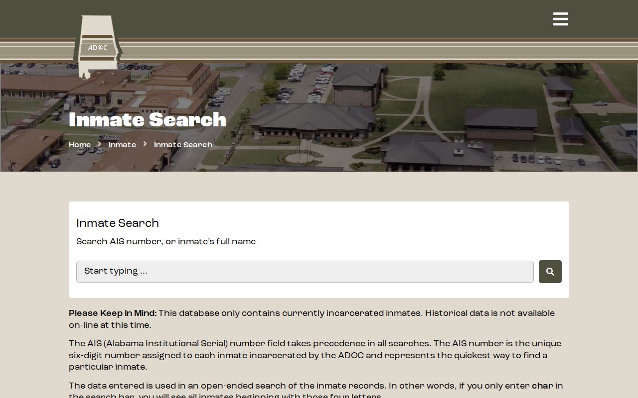 Alabama Department of Corrections inmate search form