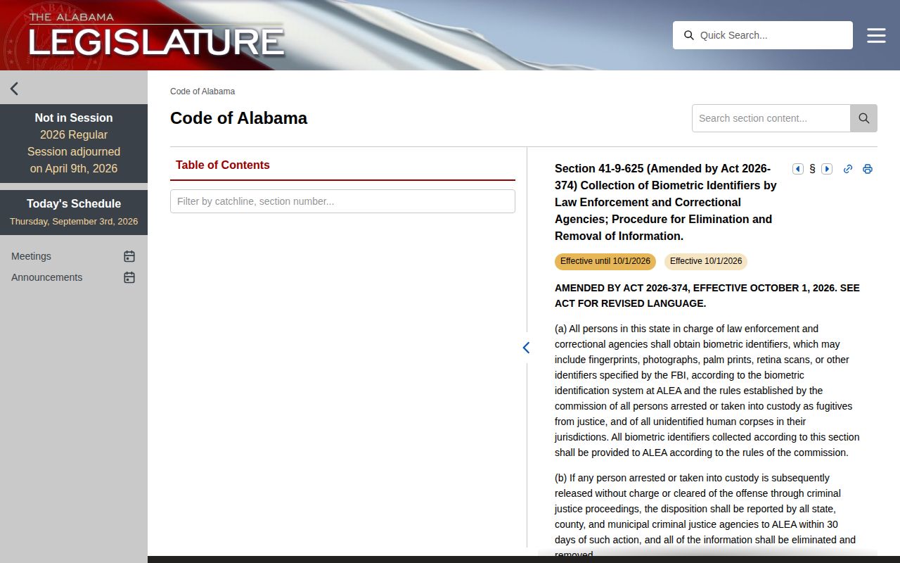 Official Alabama statute interface for criminal-information records