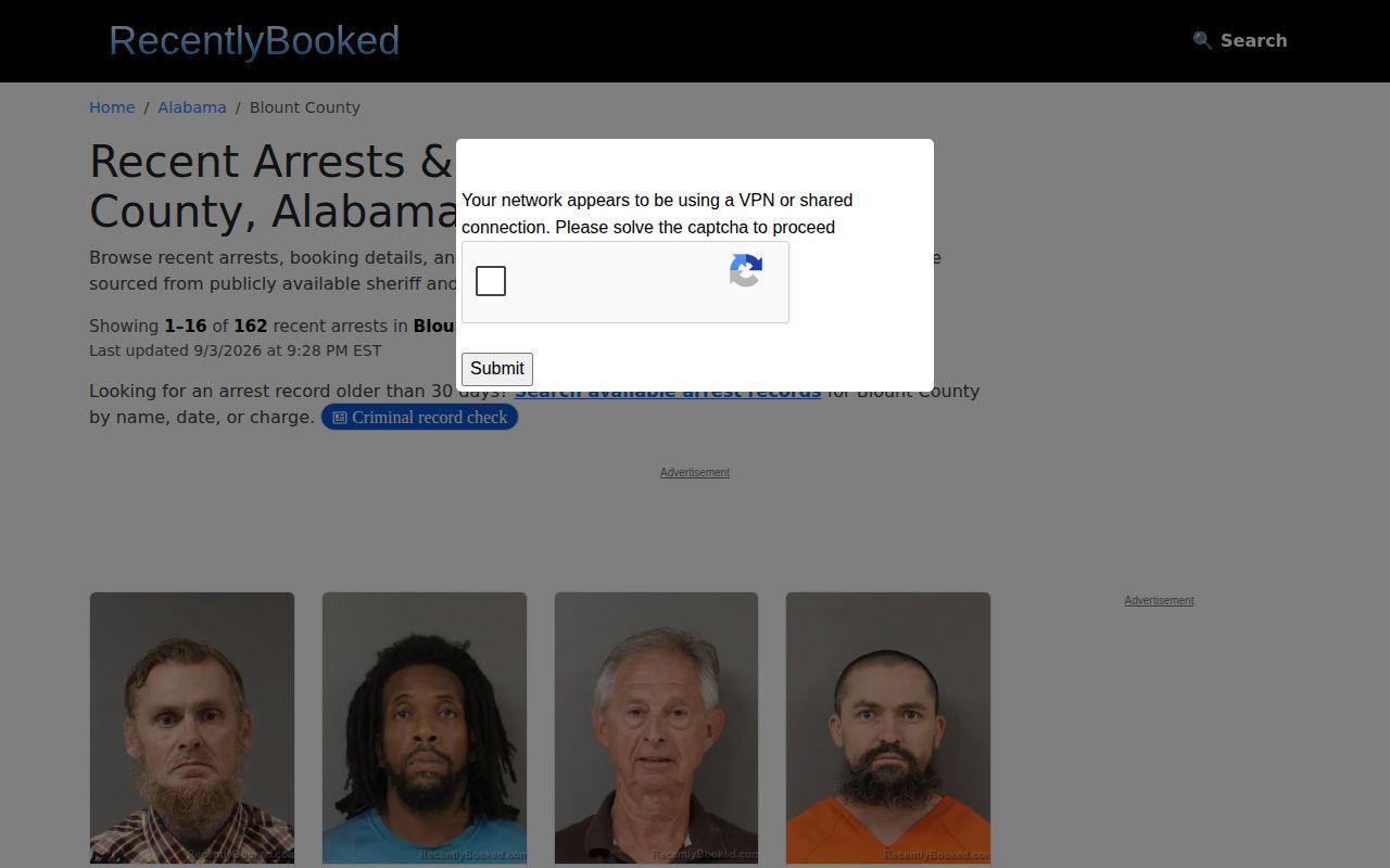 Blount County arrest reports unofficial recently booked index