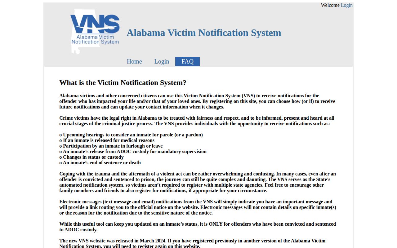 Blount County VINE arrest check Alabama VNS notification FAQ