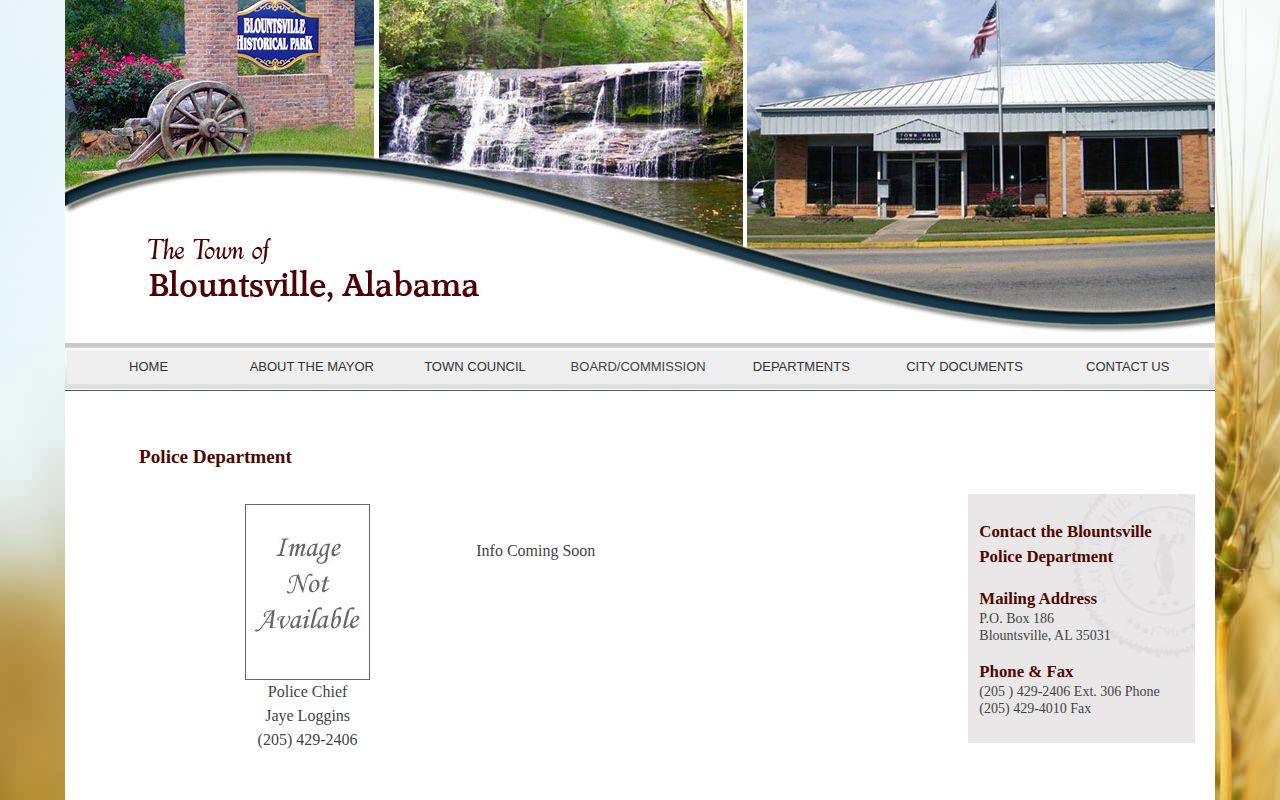 Blount County Blountsville Police Department contact page for arrest record requests