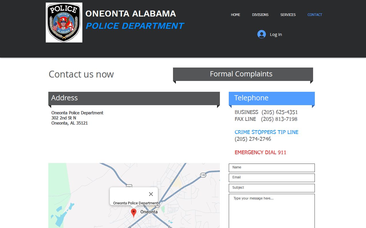 Blount County Oneonta Police Department contact route for arrest records